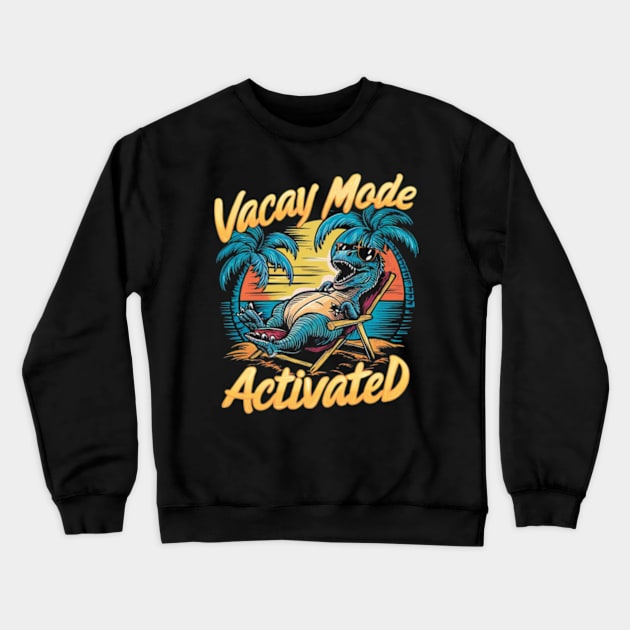 A vivid and amusing design featuring a laid-back dinosaur in sunglasses, lounging effortlessly on a beach chair. (3) Crewneck Sweatshirt by YolandaRoberts